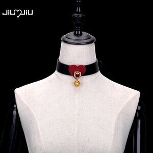 Cowhide Heart Bell Collar Choker